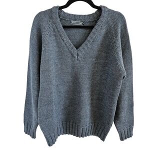 Woolovers Mens SZ M V Neck Chunky 100% British Wool Blue Green Excellent Outdoor